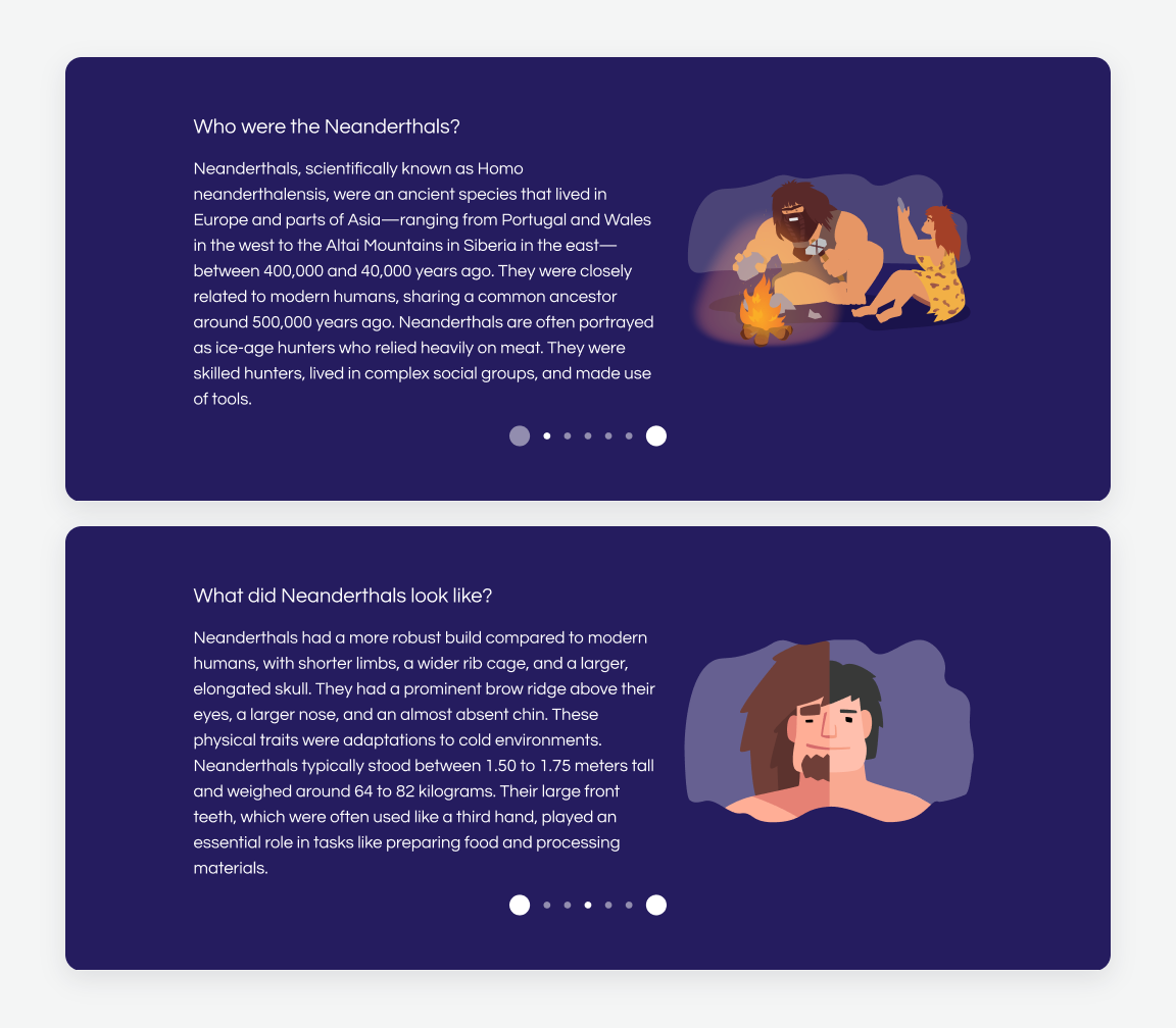Neanderthal report — an illustrated carousel that explains the science in plain language