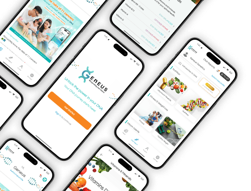 GeneusDNA mobile app screens on several phones